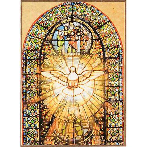 Druckbild Heiliger Geist auf Holz mit buntem Glasfenster 1
