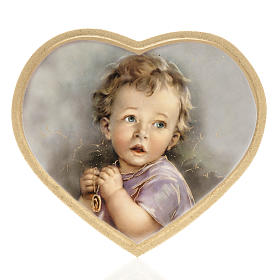 Print on wood, heart shaped with baby, grey background