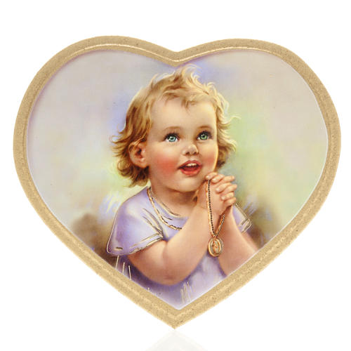 Druckbild auf Holz Herz Kind bunter Hintergrund 1