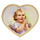 Druckbild auf Holz Herz Kind bunter Hintergrund s1