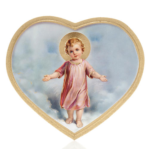 Enfant Jésus impression sur bois cadre en coeur 1