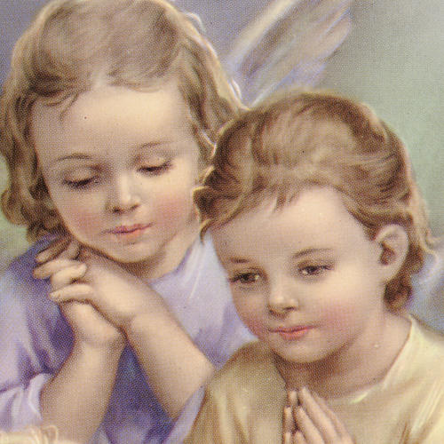 Druckbild auf Holz Herz 2 Engel und Kind 2