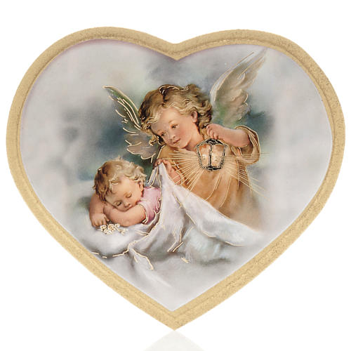 Print on wood, heart, guardian angel with baby 1