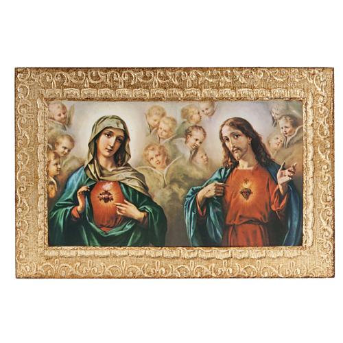 Print on wood, Sacred Heart of Mary and Jesus, Morgari 1