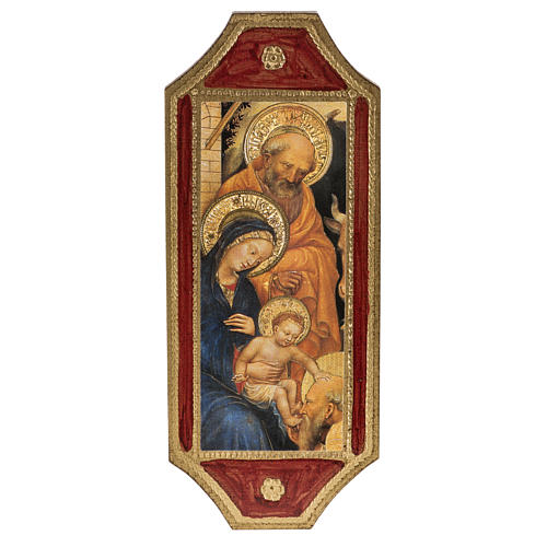 Print on wood, Nativity with red frame 18.5x7cm 1