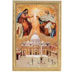 Druckbild auf Holz Allerheiligste Trinität und Kirche San Pietro 16x11 cm