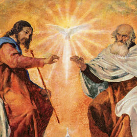 Wandbild, Druck auf Holz, Heilige Dreifaltigkeit und Petersdom, 16x11 cm