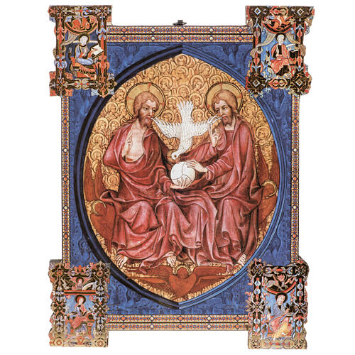 Verzierter Holzdruck HH. Dreifaltigkeit Jahr des Glaubens 37x28 1