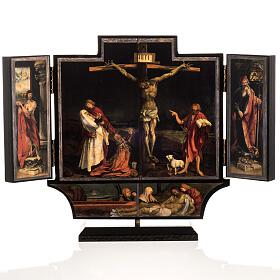 Tríptico altar de Issenheim madeira impressão 21x30 cm com base