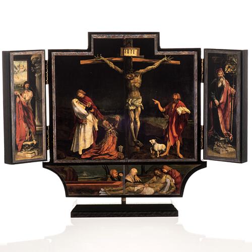 Tríptico altar de Issenheim madeira impressão 21x30 cm com base 1