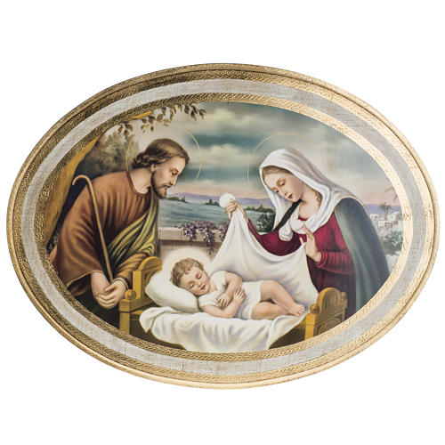 Nativity picture, print on oval wood panel 60x80cm 1