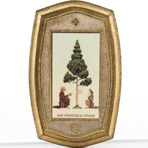 Druckbild auf Holz Heiliger Franziskus und Wolf 1