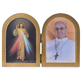 Quadros, Estampas, Manuscritos Iluminados: Díptico arqueado Divina Misericórdia Papa Francisco 17x12 cm