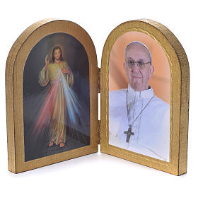 Quadros, Estampas, Manuscritos Iluminados: Díptico arqueado Divina Misericórdia Papa Francisco 17x12 cm