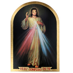 Impression sur bois ogive feuille d'or Christ Miséricordieux 99x69 cm