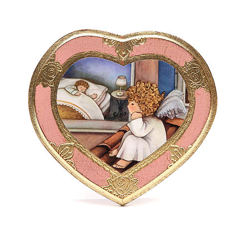 Obraz serce Anioł na dachu różowy 1