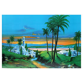 Nativity scene background: Nativity wooden background, Arabian city 100x68cm Nativity scene background: Nativity wooden background, Arabian city 100x68cm