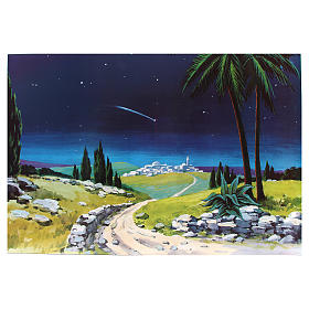 Hintergrund für DIY-Krippe nächtlicher Himmel mit Komet 100x68 cm aus Holz