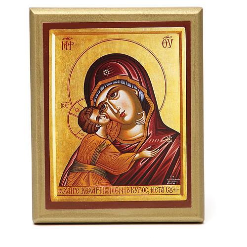 STOCK Small painting Virgin Mary red mantel golden border 14x11cm 1