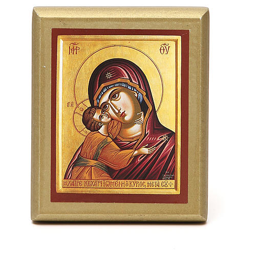 STOCK Small painting Virgin Mary red cape golden border 10x6,5cm 1
