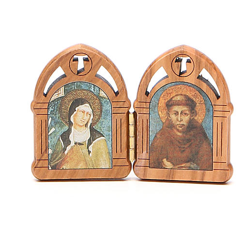 STOCK dyptych święta Klara i święty Franciszek drewno oliwne 5,5x8 1