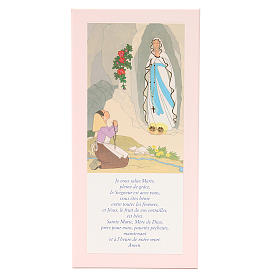 STOCK Our Lady of Lourdes painting pink with Hail Mary in FRENCH 26x12,5 cm