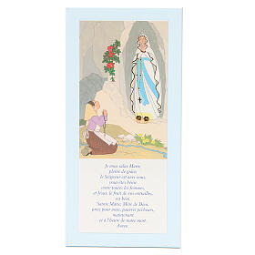 Tafel aus Holz Unsere Liebe Frau von Lourdes in blau mit Ave Maria auf Französisch, 26x12,5 cm
