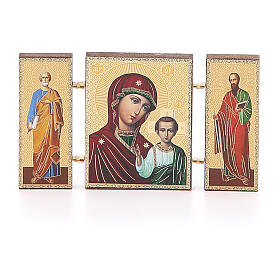 Triptychon aus Holz Gottesmutter von Kasan russisch, 9,5x5,5 cm