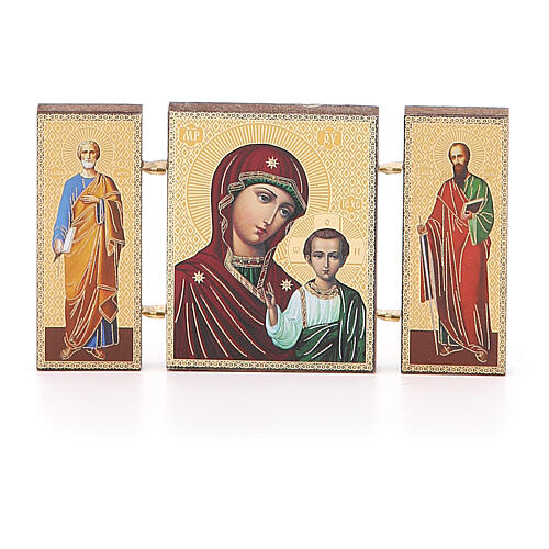 Triptychon aus Holz Gottesmutter von Kasan russisch, 9,5x5,5 cm 1