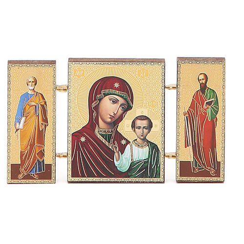 Triptychon aus Holz Gottesmutter von Kasan russisch, 9,5x5,5 cm 4