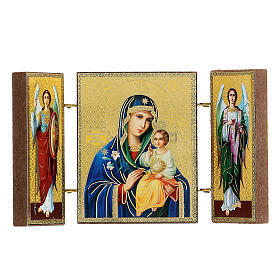 Triptychon aus Holz Weiße Lilie und Maria, 9,5x5,5 cm