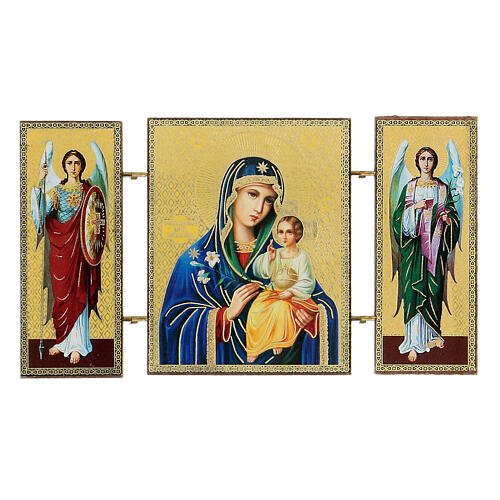 Triptychon aus Holz Weiße Lilie und Maria, 9,5x5,5 cm 1