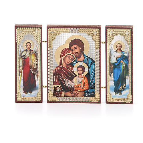 Tríptico russo aplicação Sagrada Família 13x8 cm 1