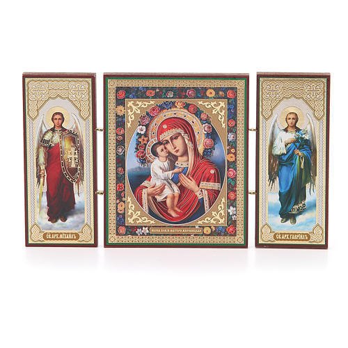 Russisches Triptychon Holz Muttergottes von Zhirovitskaya 21x12 cm 1