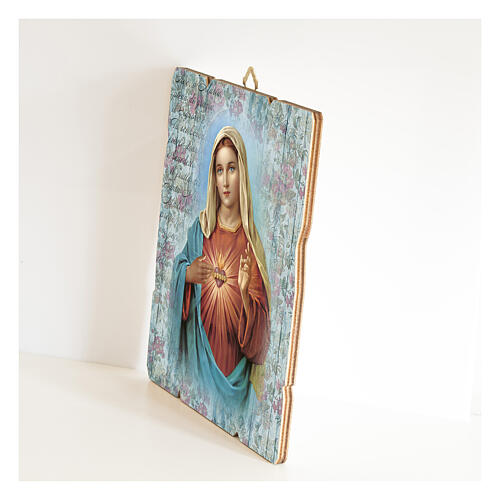 Bild aus Holz retro Jungfrau Maria mit Herz 2