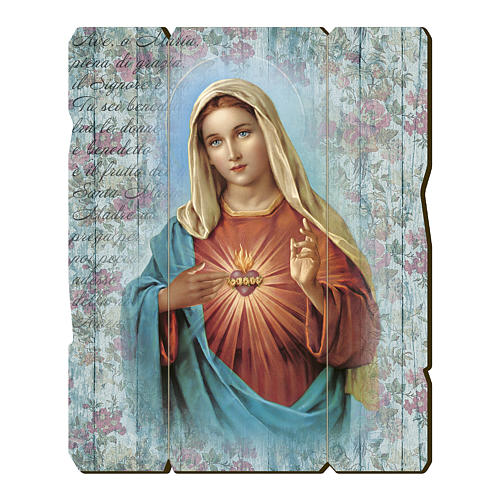 Quadro legno sagomato gancio retro Cuore Immacolato Maria 1