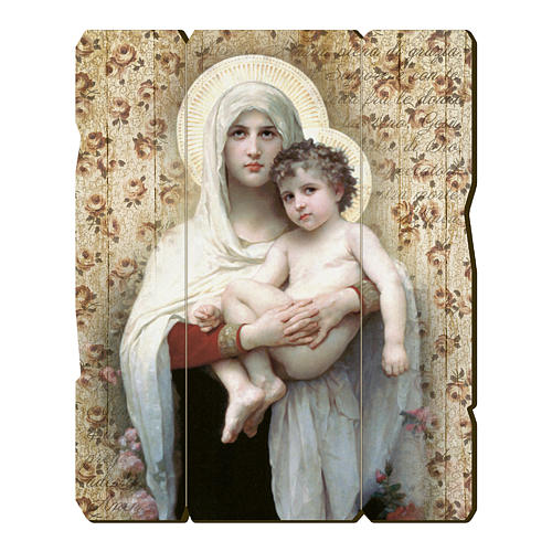 Our Lady with Baby Jesus of Bouguereau painting in moulded wood with hook on the back 1