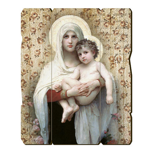 Quadro legno sagomato gancio retro Madonna Bambino di Bouguereau 1