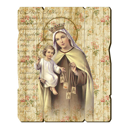Our Lady of Mount Carmel painting in moulded wood with hook on the back 1