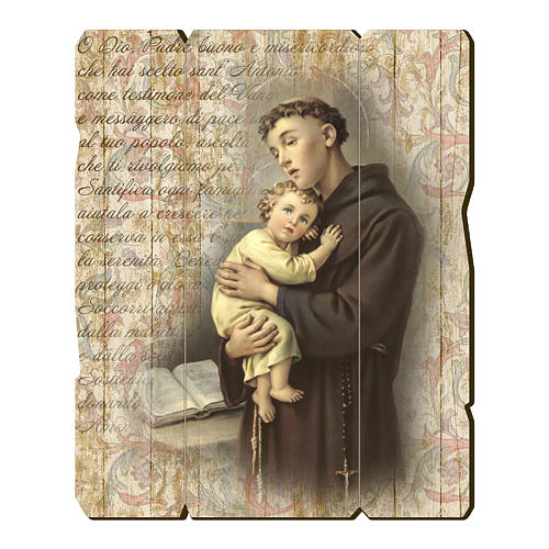 Saint Anthony of Padua painting in moulded wood with hook on the back 1