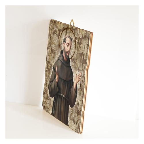 Saint Francis of Assisi painting in moulded wood with hook on the back 2
