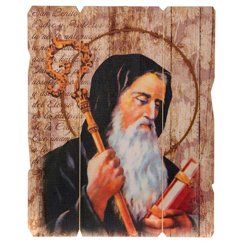 Obraz Święty Benedykt retro drewno profilowany brzeg haczyk 1