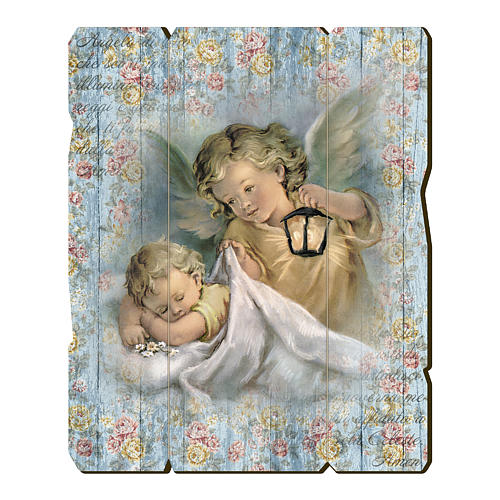The Guardian Angel with lantern painting in moulded wood with hook on the back 1