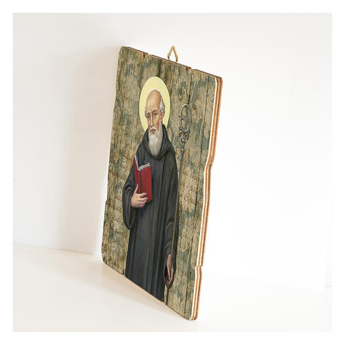 Obraz Św. Benedykt retro drewno profilowany brzeg haczyk 2