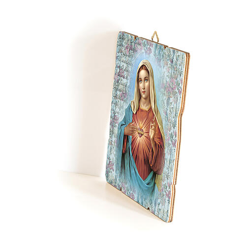 Quadro em madeira moldada gancho no verso Coração Imaculado de Maria 35x30 cm 2