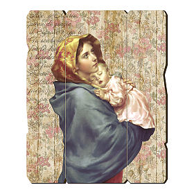Our Lady with Baby Jesus of Ferruzzi painting in moulded wood with hook on the back 35x30 cm