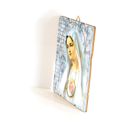 Our Lady of Fatima painting in moulded wood with hook on the back 35x30 cm 2