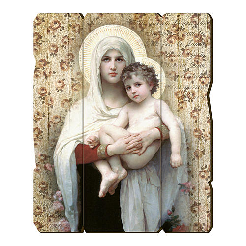 Quadro in Legno Sagomato gancio retro Madonna Bambino Bouguereau 35x30 1