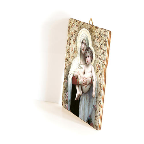 Obraz drewniany zawieszka z tyłu Madonna z Dzieciątkiem Bouguereau 35x30 2