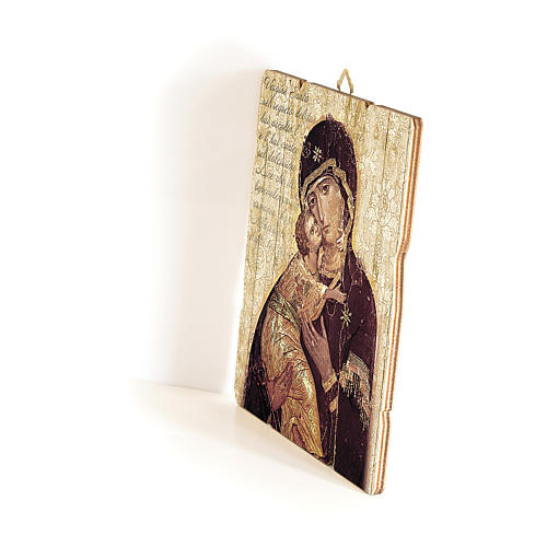 Quadro in Legno Sagomato gancio retro Icona Madonna di Vladimir 35x30 2